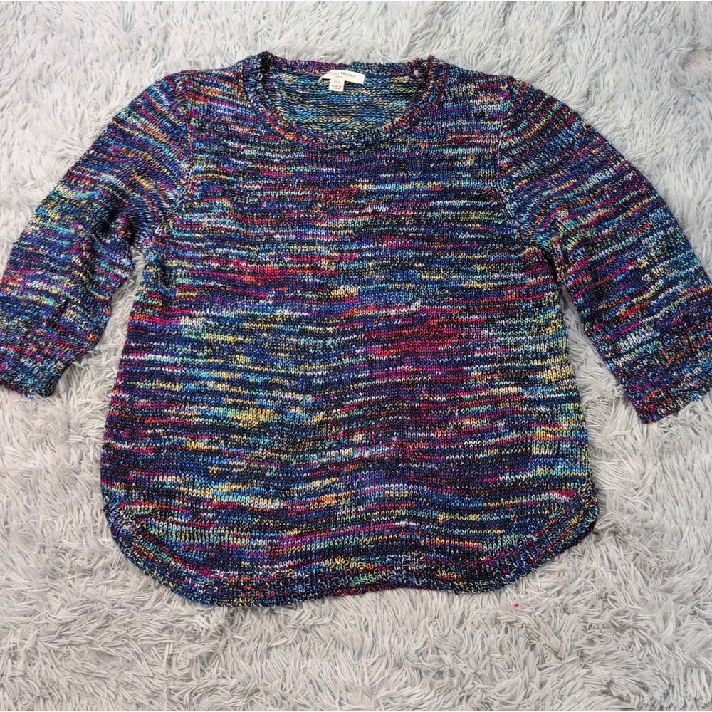 Studio Works Sweater Womens XL Petite Colorful Variegated Knit Stretch